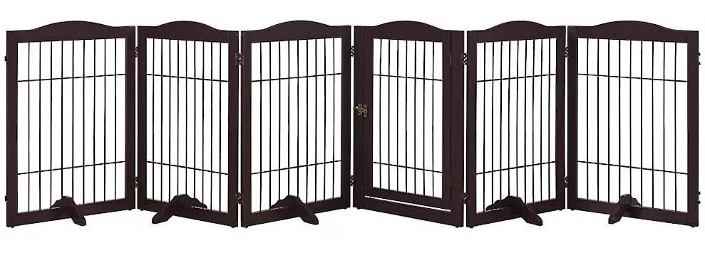 Unipaws 31.5-in 6 Panel Freestanding Wooden Wire Dog & Cat Gate