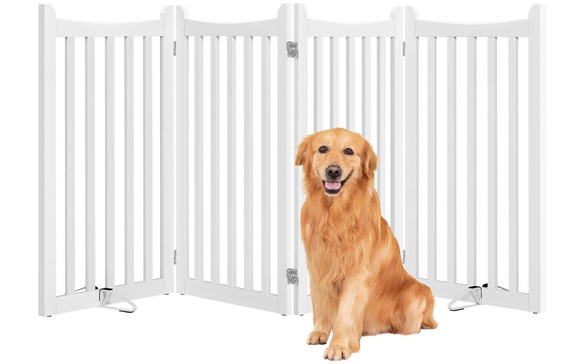 Yaheetech 36in 4-Panel Wooden Freestanding Pet Gate for Indoor Stairs Dog Fence