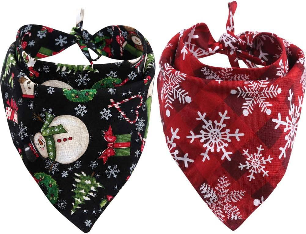 2 Pack Christmas Dog Bandana Reversible Triangle Bibs Scarf Accessories for Dogs Cats Pets Animals