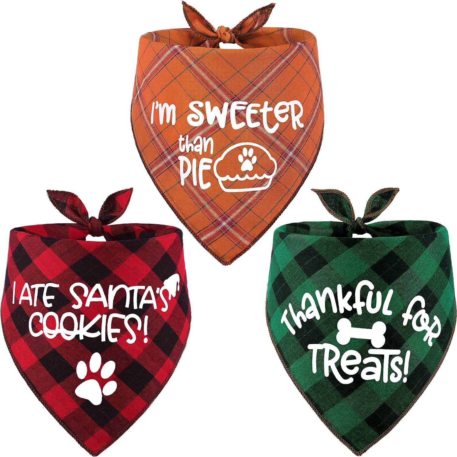 3 Pack Thanksgivng Dog Bandana, Fall Classic Plaid Halloween Christmas Xmas Autumn Triangle Bandanas Scarf Bibs Kerchief Gift Set