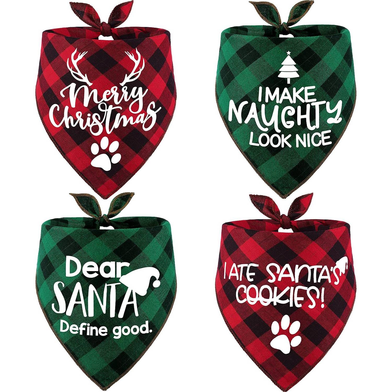 4 Pack Merry Christmas Dog Bandanas 