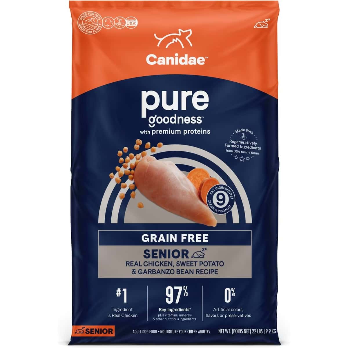 CANIDAE Grain-Free PURE Senior Limited Ingredient Chicken Sweet Potato & Garbanzo Bean Recipe Dry Dog Food 