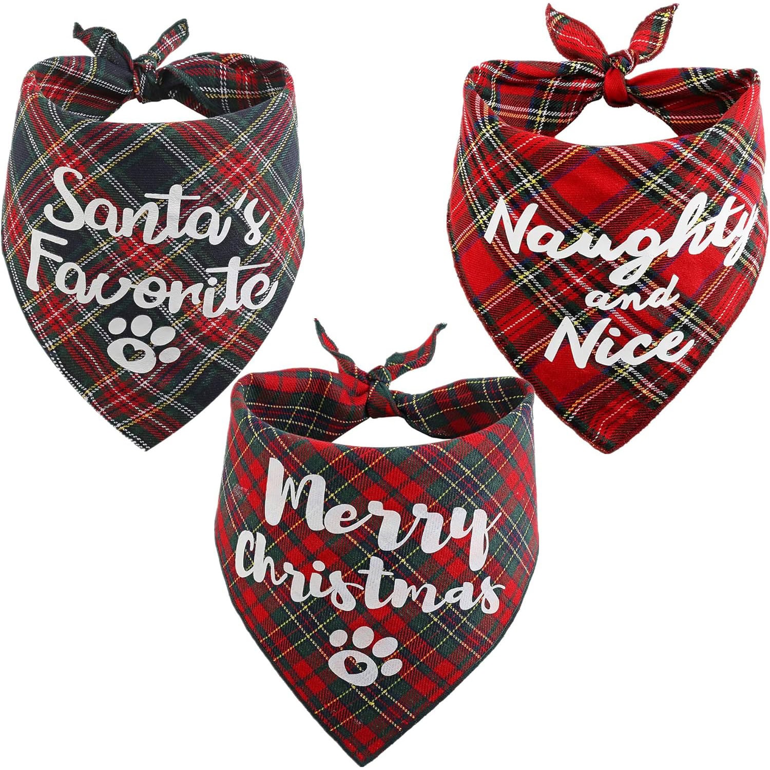 Christmas Bandanas for Dogs 3 Pack Plaid Pet Bandana for Medium Large Dogs 
