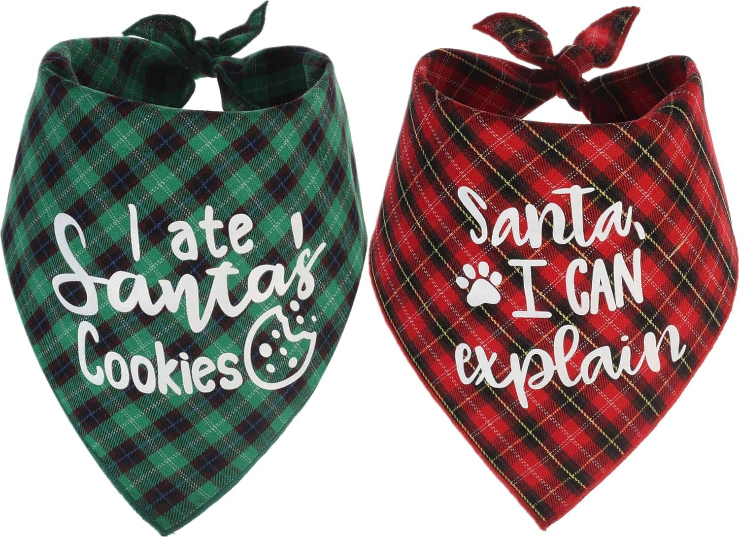 Dog Christmas Scarf 2 Pack Plaid Pets Bandana Triangle Bibs Kerchief Set