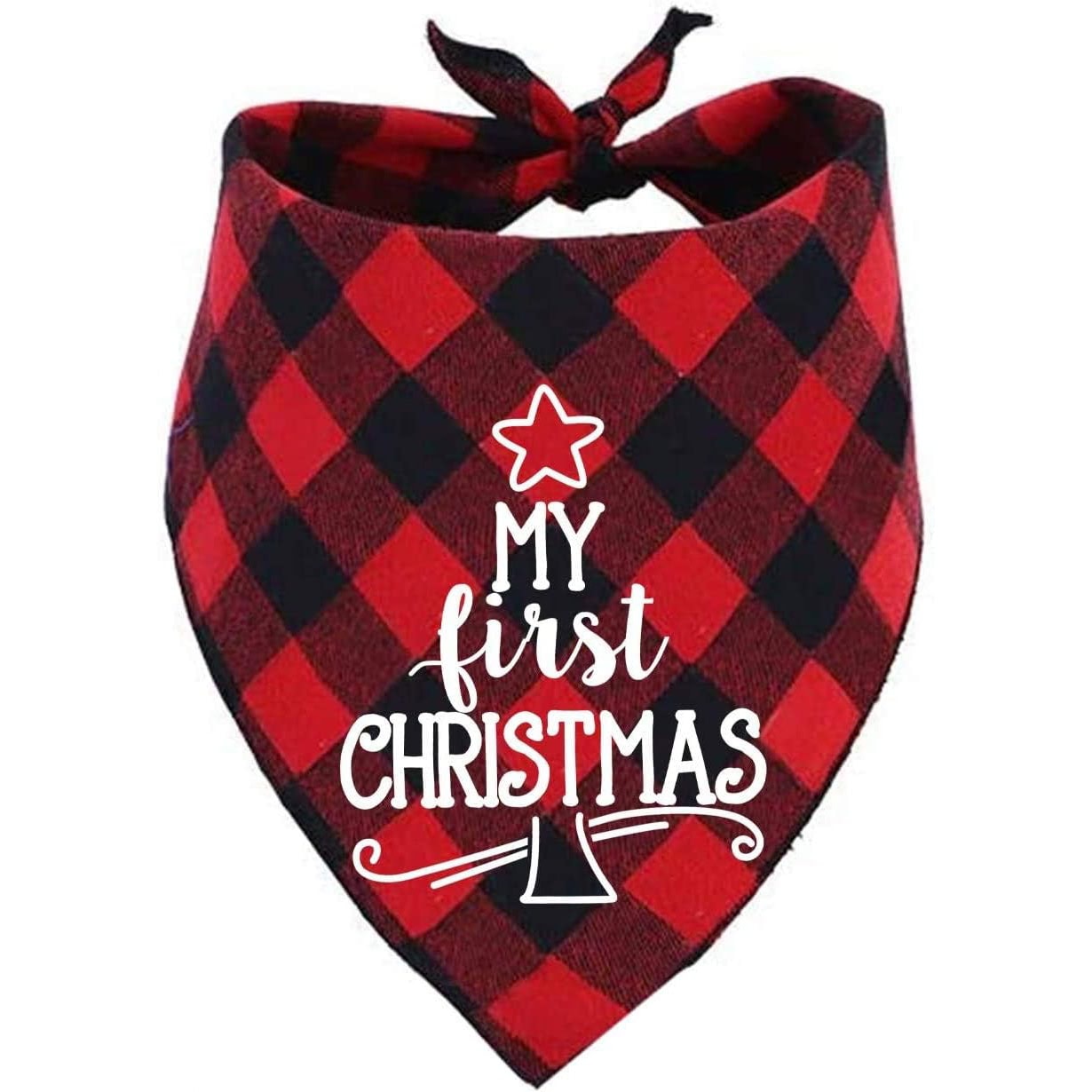 Dog First Christmas Bandana Red Plaid Xmas Puppy Scarf 