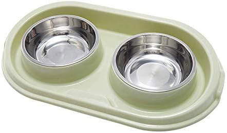 Double Dog Cat Food Bowls, Stainless Steel Pet Bowls Dog Water Bowls with No-Spill and Non-Skid PP Station 