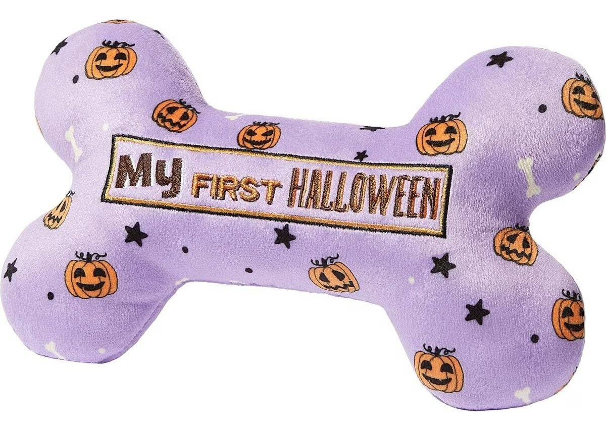 Frisco Halloween My First Halloween Bone Reversible Plush Squeaky Dog Toy New