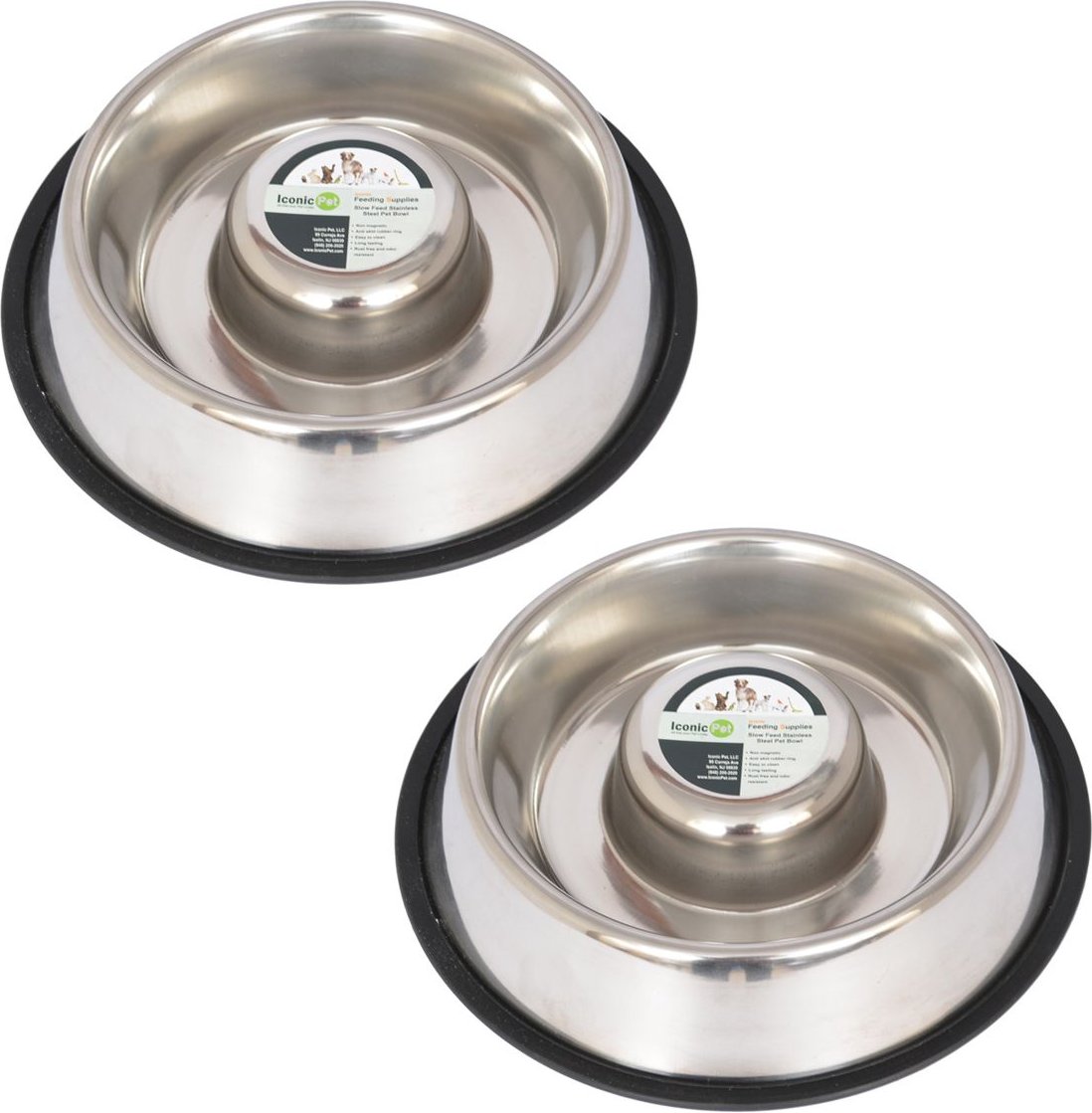 Iconic Pet Slow Feed Stainless Steel Dog & Cat Bowl