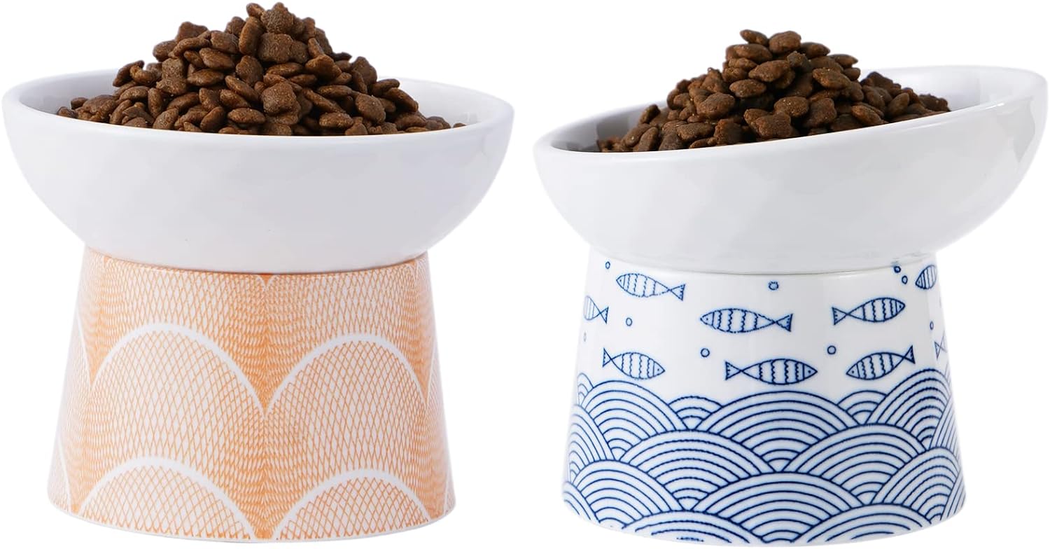 TAMAYKIM Ceramic Raised Cat Bowls