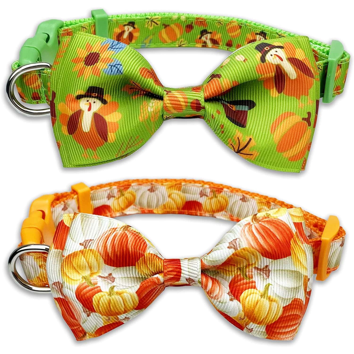 Thanksgiving Fall Harvest Dog Collar with Bow Tie, Holiday Turkey and Pumpkin Collar New