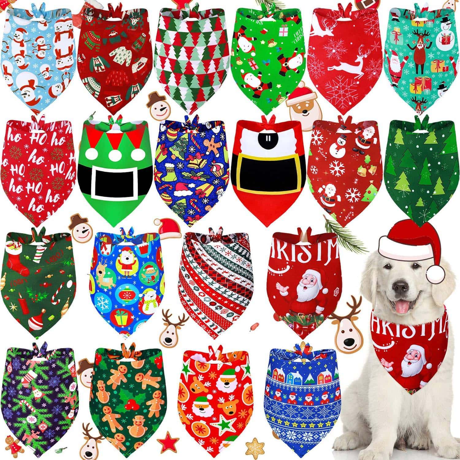 Weewooday 20 Pieces Christmas Dog Bandanas for Dogs Santa Claus Christmas Tree Triangle Pet Bib 