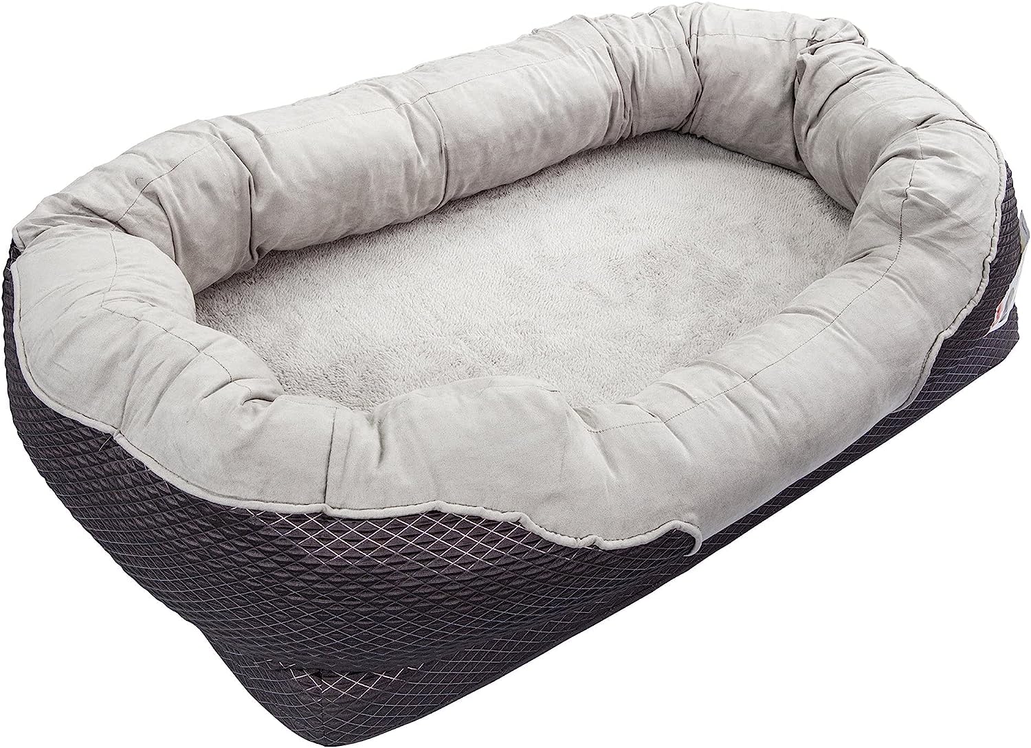 BarksBar Snuggly Sleeper Large Gray Diamond Orthopedic Dog Bed with Solid Orthopedic Foam