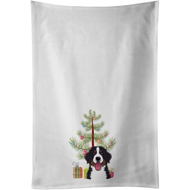 Carolines Treasures Christmas Tree and Bernese Mountain Dog White Kitchen Towel