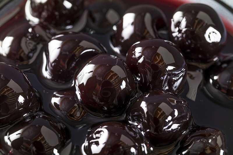 close up of maraschino cherries