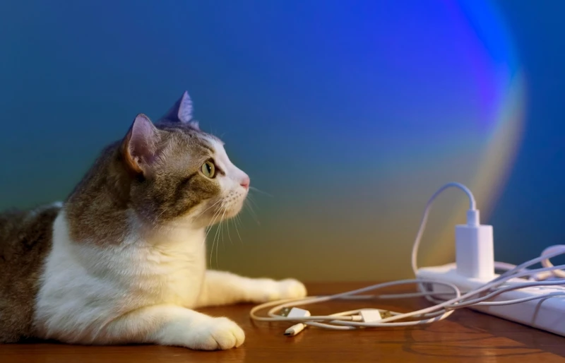 cat near an electrical outlet