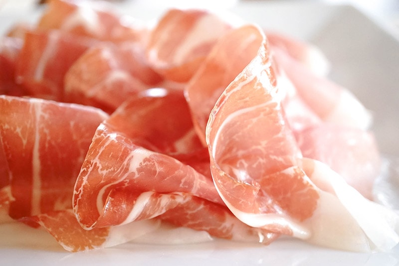 close up of prosciutto