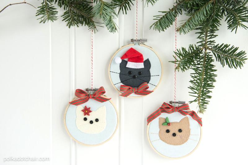 Cat Embroidery Hoop Christmas Ornaments