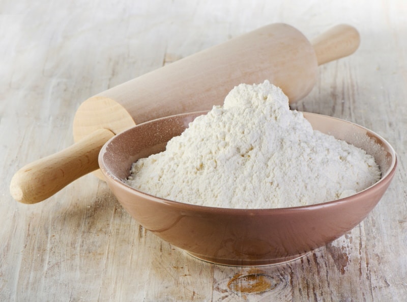 flour on a wooden table