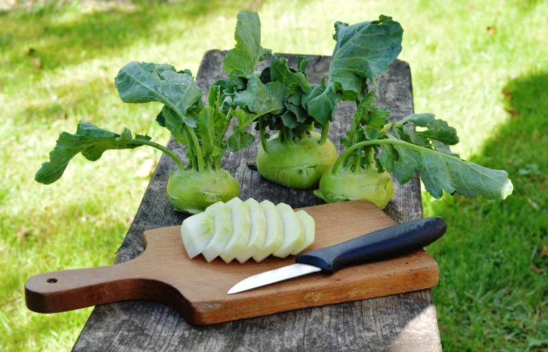 sliced up kohlrabi vegetable