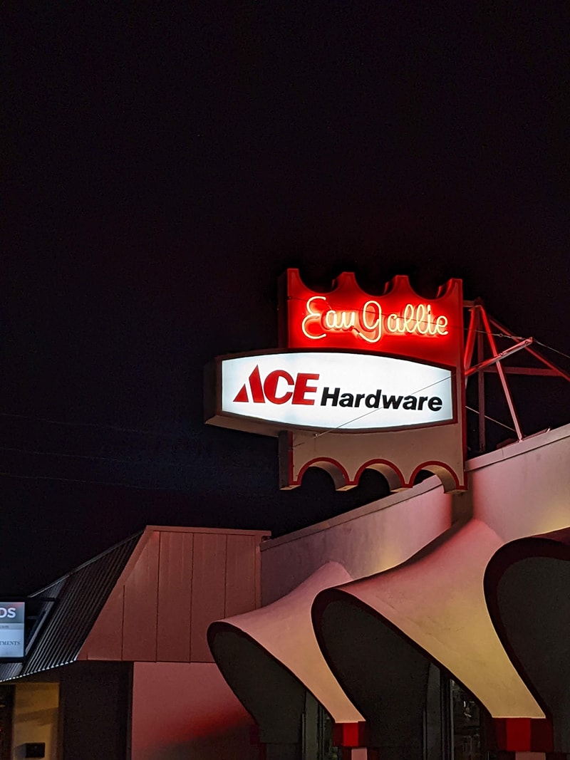 ace hardware signage at night