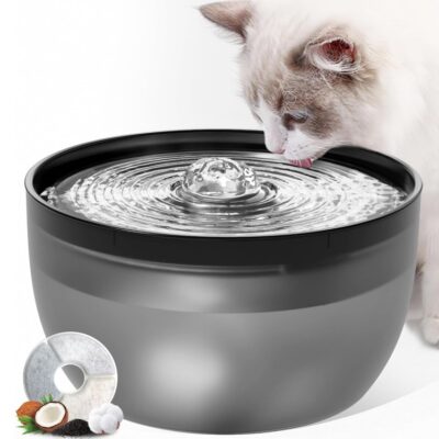 Casfuy W8 Quiet Stainless Steel Dog & Cat Water Fountain with LED Ligh