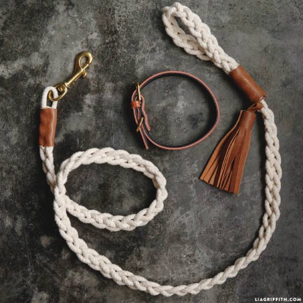 DIY Braided Rope Dog Leash with Leather Details