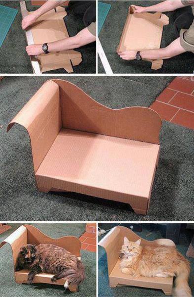 DIY cat couch made with cardboard