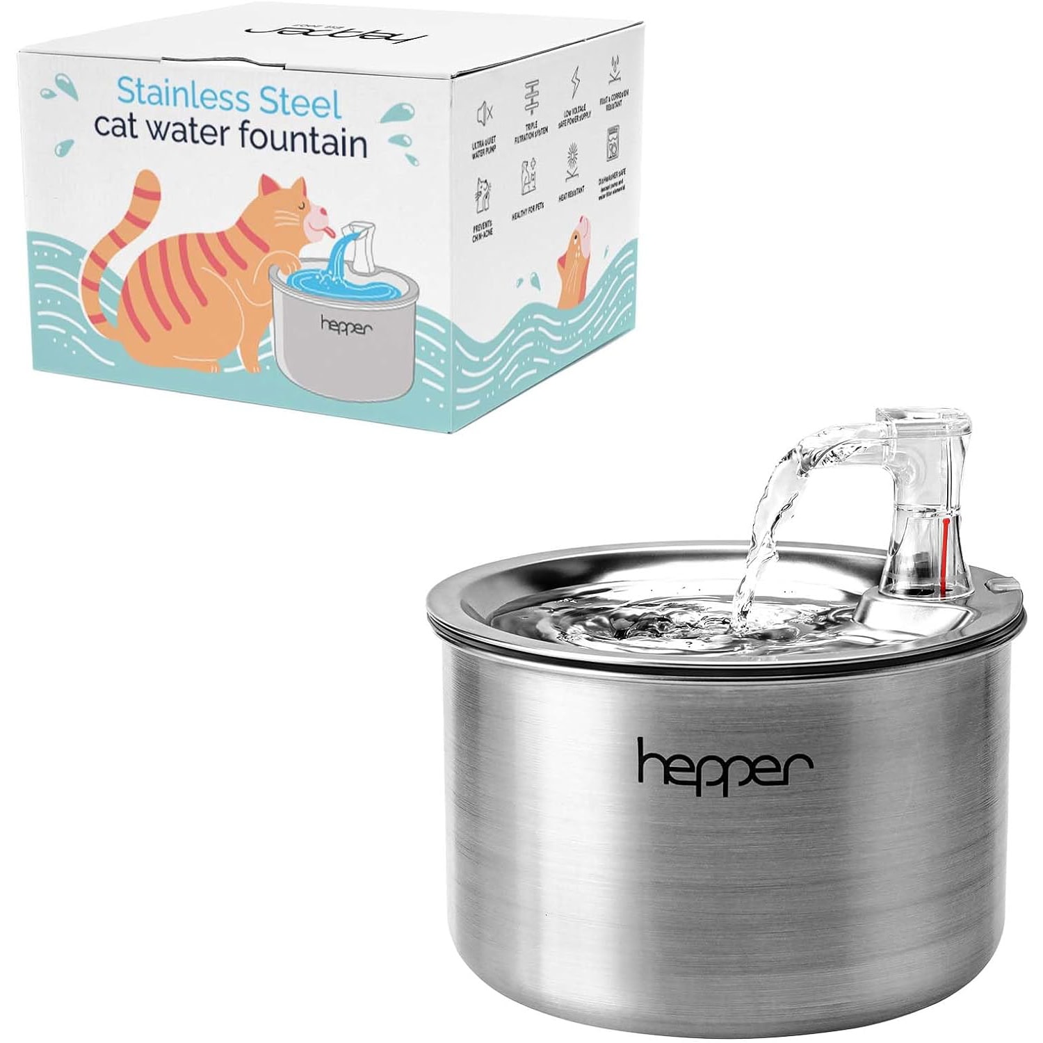 Hepper Stainless Steel Cat Water Fountain