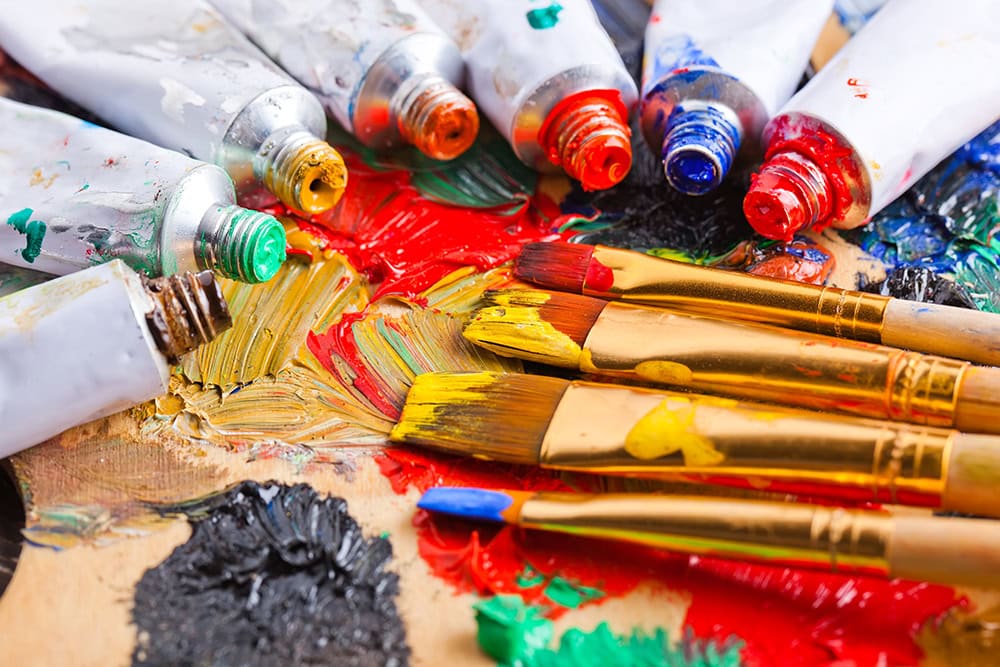 acrylic paints and brushes
