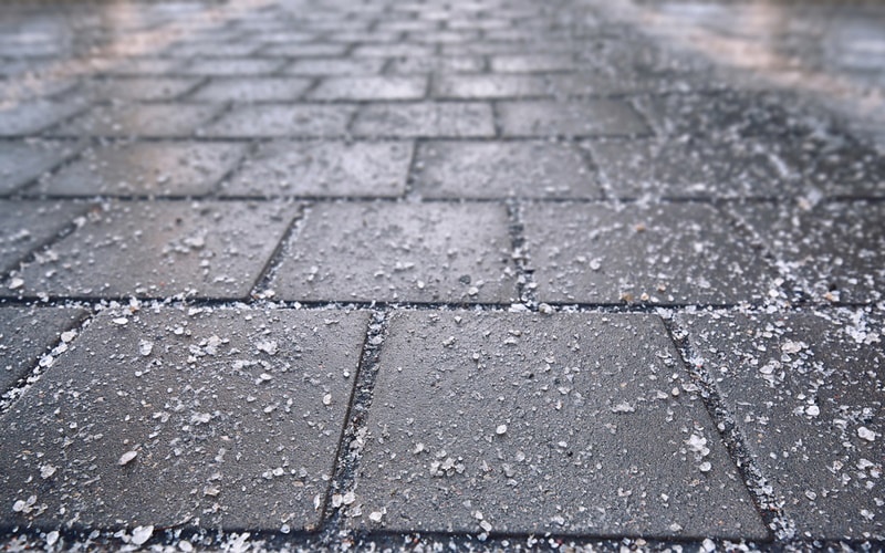 sodium chloride on paving slabs