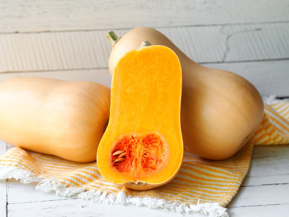 Butternut squash cut in half