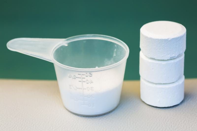 tablet of chlorine and powder