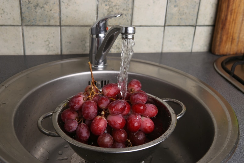 washing fresh grapes