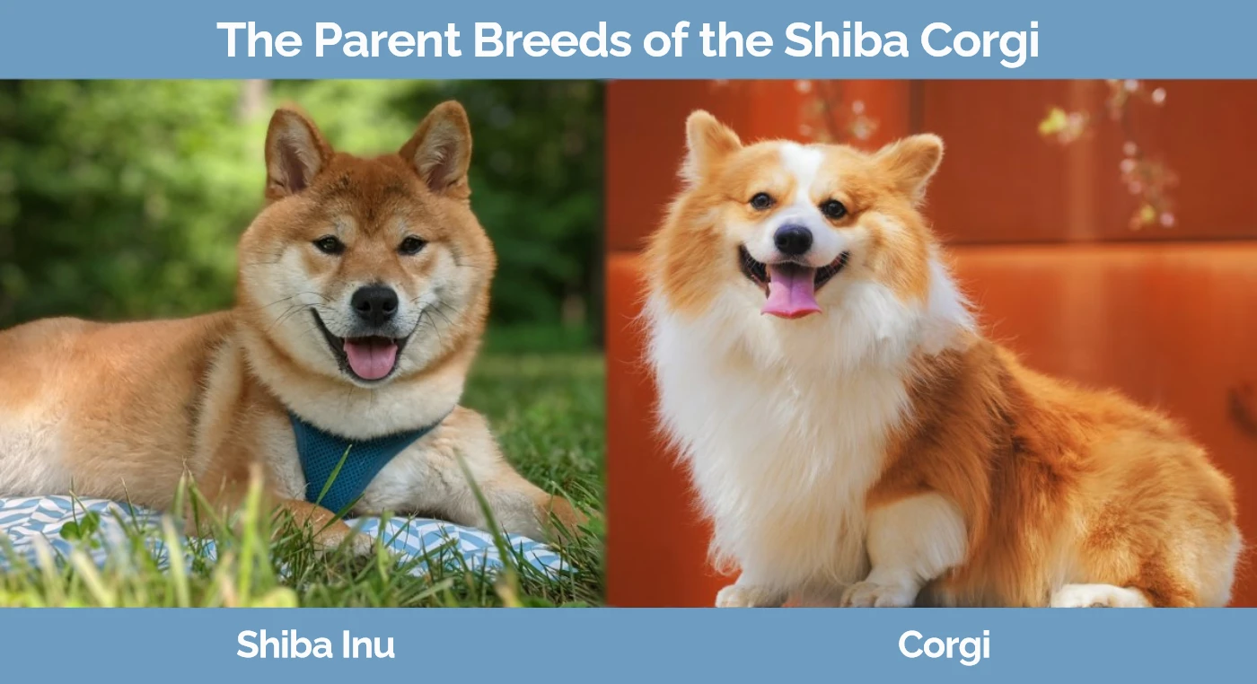 The parent breeds of the Shiba Corgi - Shiba Inu and Welsh Corgi