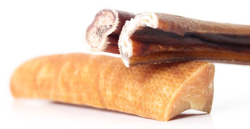 Variety of dog chew sticks close up