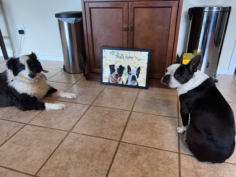 aero and sophie with their personalized portrait by purr & mutt