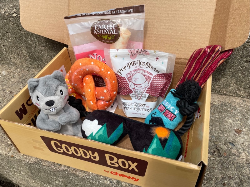 open chewy goody box with contents