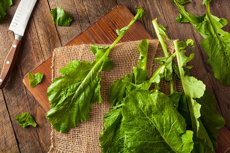 slices of Turnip Greens Ready on the table