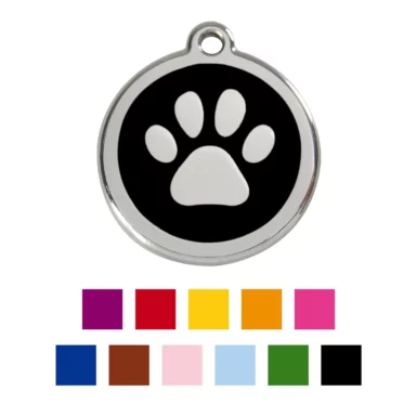 Red Dingo Paw Print Stainless Steel Personalized Dog & Cat ID Tag
