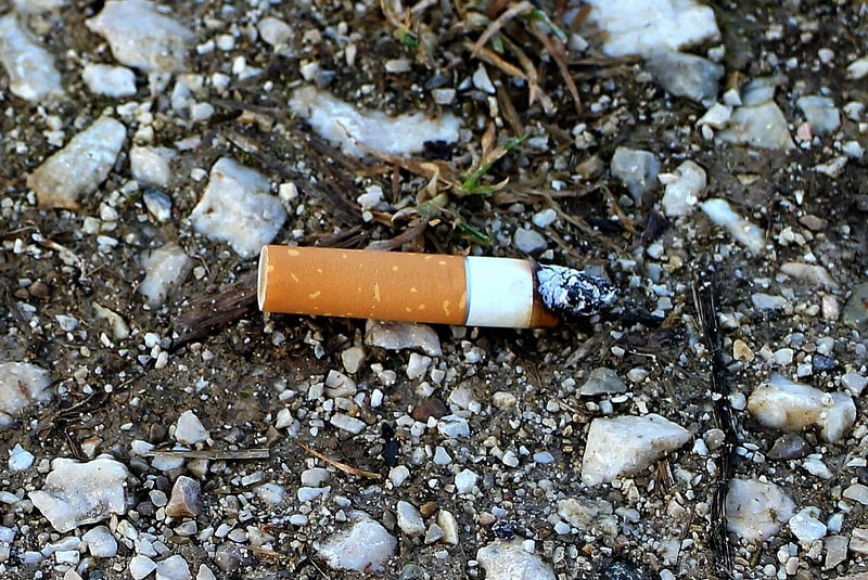 a cigarette butt on the ground