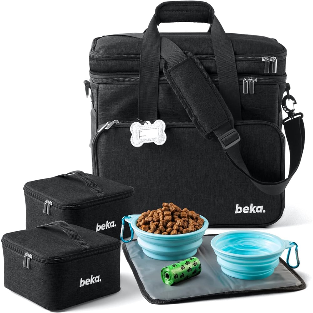 Dog Travel Bag - Dog Travel Kit with 2 Collapsible Silicone Bowls 