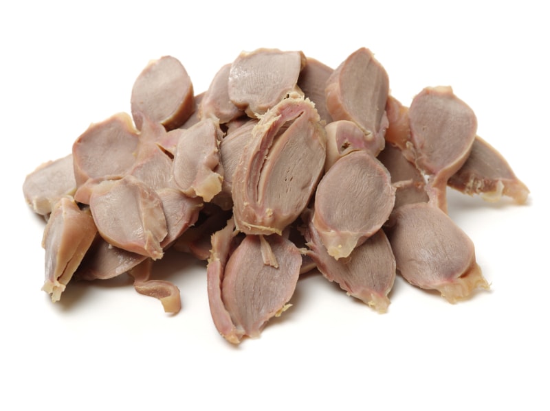 chicken gizzards on white background