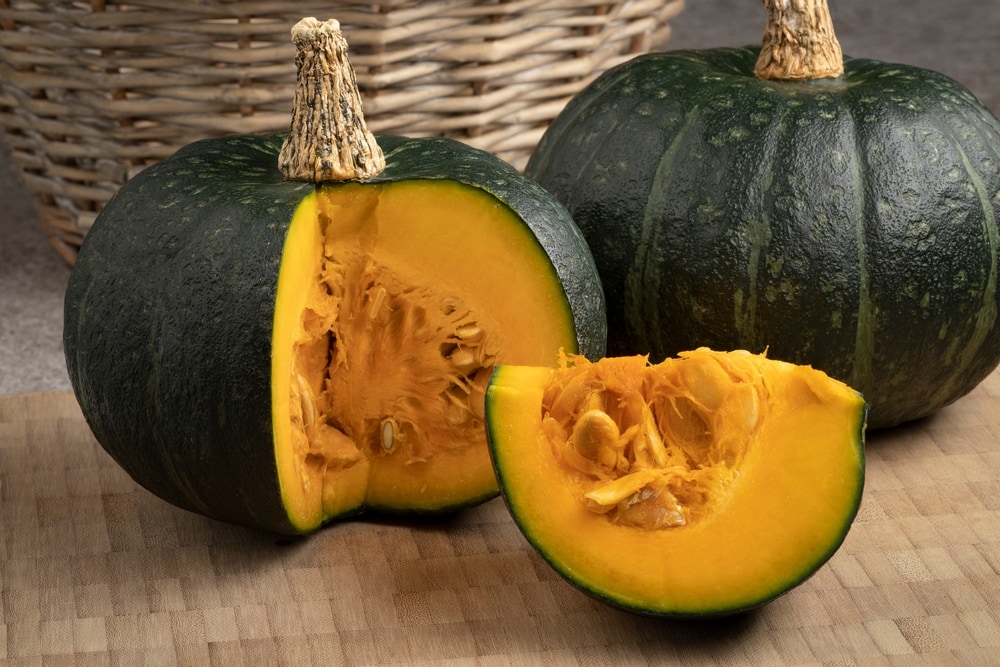 Fresh green whole Kabocha pumpkin