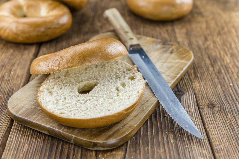 sliced Plain Bagel close up