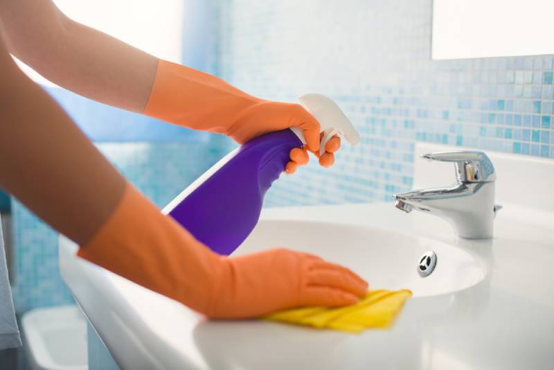 woman cleaning the sink