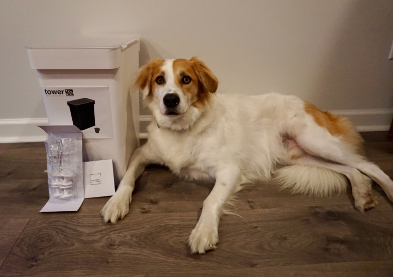 Yamazaki Rolling Airtight Pet Food Container - val lying next to the product