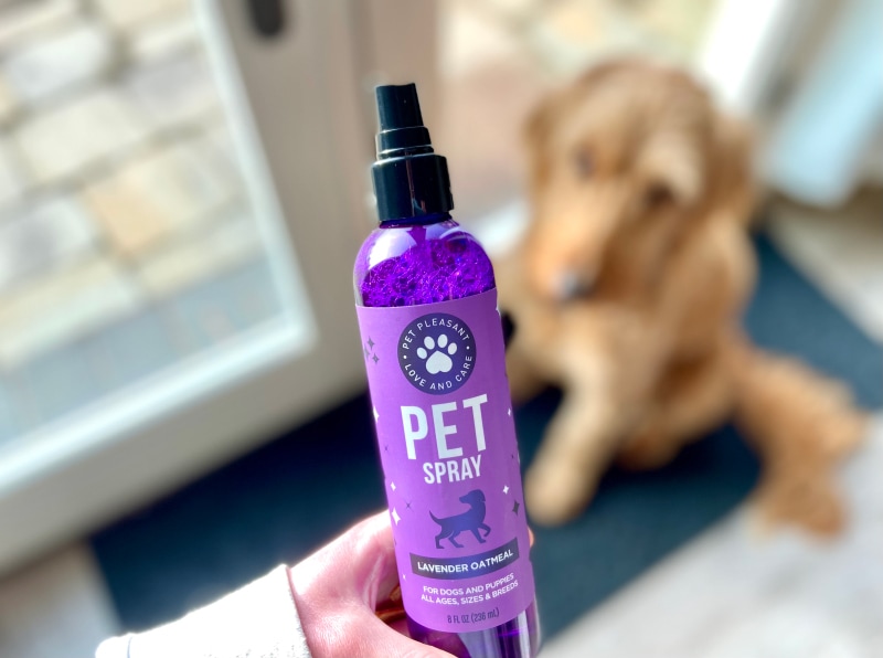 Pet Pleasant Pet Spray - micah and product by the door