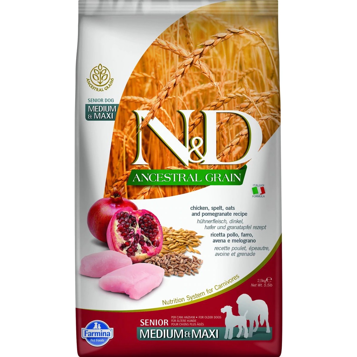 Farmina N&D Ancestral Grain Chicken & Pomegranate Recipe Senior Medium & Maxi Dry Dog Food