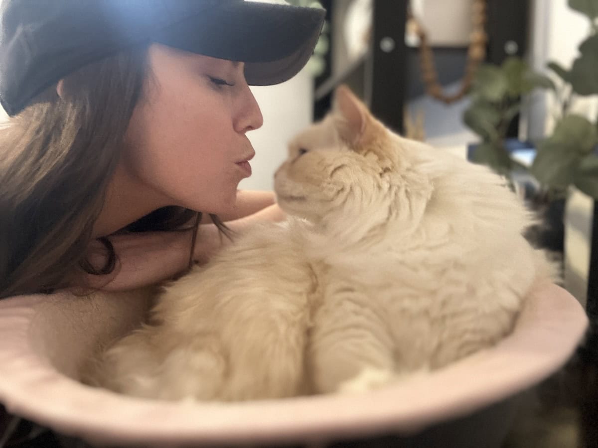 Amanda snuggling with Blue
