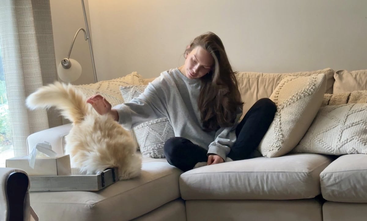 Amanda giving Blue a butt pat